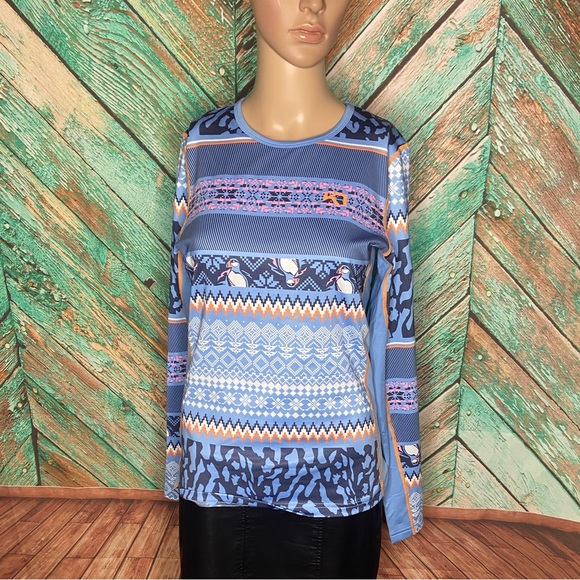 Kari Traa Lilja Puffin Pattern Warm Long Sleeve Shirt Pastel Light Blue - Picture 2 of 11